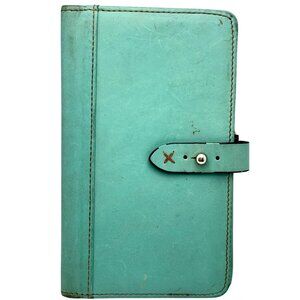 Franklin Covey Full-Grain Leather Planner Cover 7 X 4.25 Turquoise Strap Vtg